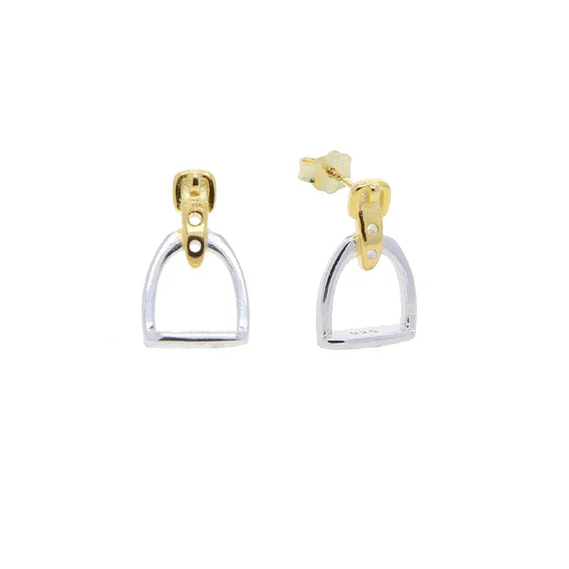 Silver Stirrup Stud Earrings