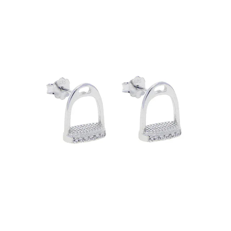Silver Stirrup Stud Earrings with Zirconia
