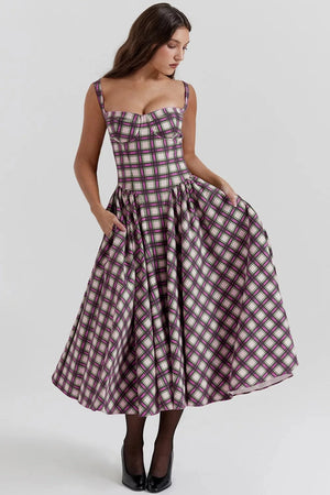 50-tals klänning rutig Lila / S