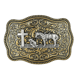 Bältespänne i antik stil med symbolmotiv Kors och Häst