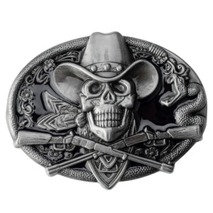 Bältesspänne cowboy dödskalle korsade gevär western stil Svart