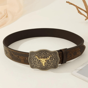 Blommönstrat westernbälte tjurhuvudspänne