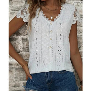 Blus med spets Vit / S