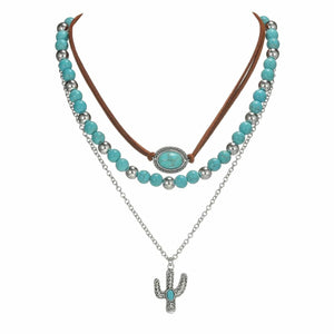 Bohemiskt halsbandsset med kaktus och turkos Silver