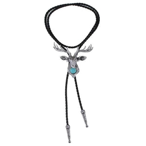 Bolo tie med älghuvud och blå sten