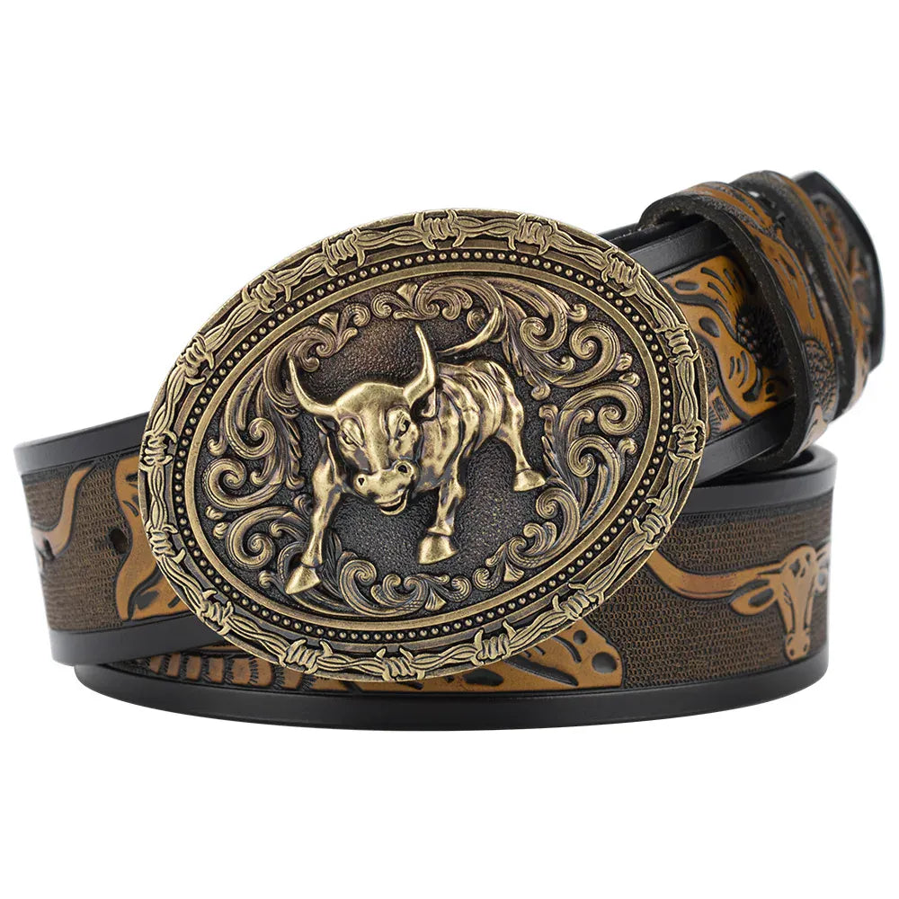 Cowboybälte äkta läder djurgravyr Oval Kamel / 95cm