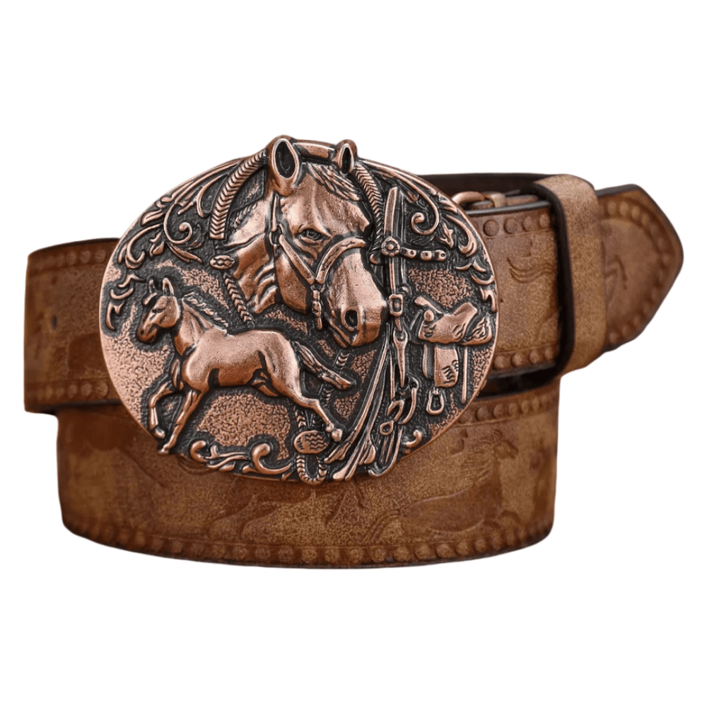 Cowboybälte antikbrons hästspänne Kamelbrun / 120cm