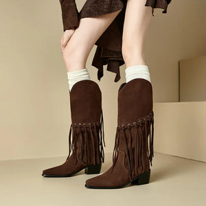 Cowboyboots med fransar i mjuk mockalook