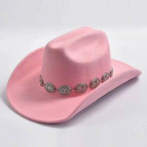 Cowboyhatt i mjuk filtlook med silverdekorerad hattrem Rosa / 58