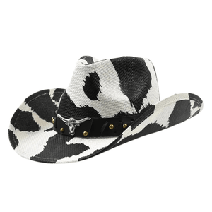Cowboyhatt med koskinnsmönster Svartvitt koskinn / 56-58cm