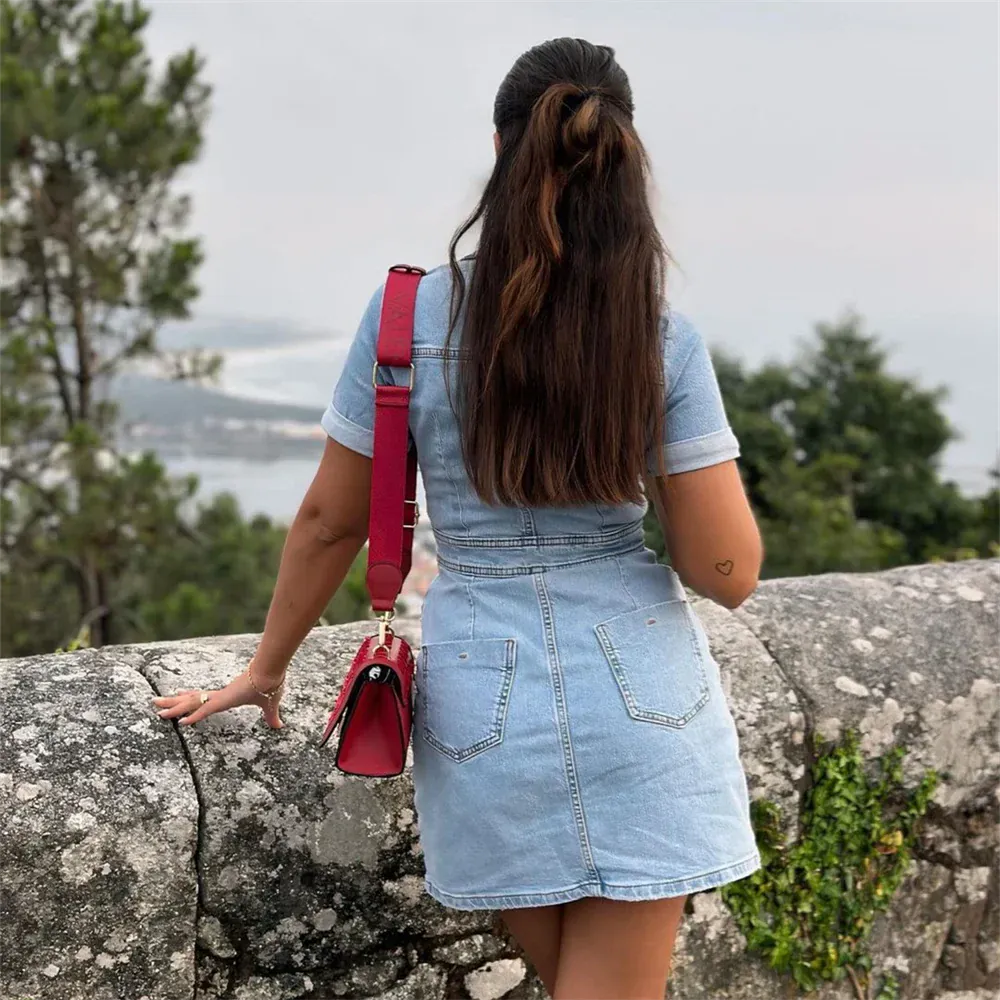 Short Denim Dress with Buttons