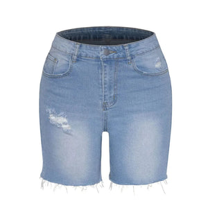 Ljusblå ripped jeans shorts