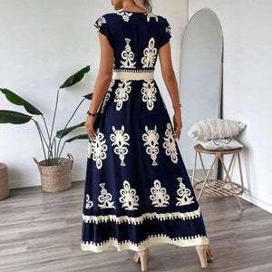 Mörkblå bohemisk maxiklänning
