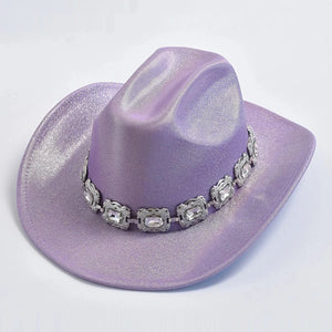 Rhinestone Fedora Cowboyhatt Lavendel / One Size