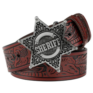 Sheriff westernläderbälte Silver vinröd / 90cm