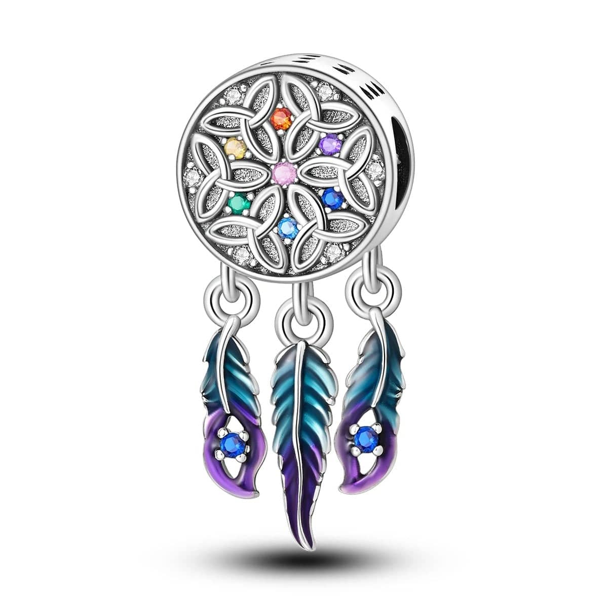 Silver Dreamcatcher Charm with Feathers