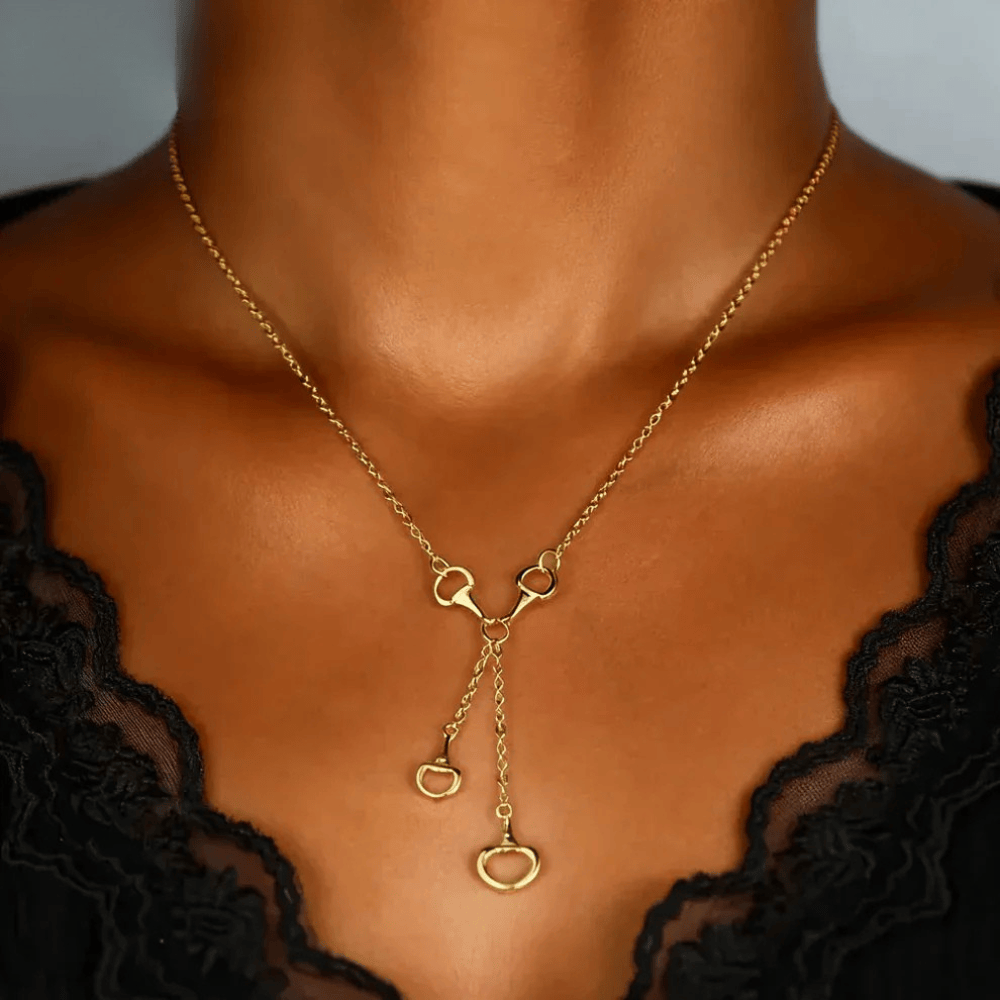 Silver Y Necklace With Double Horse Bits