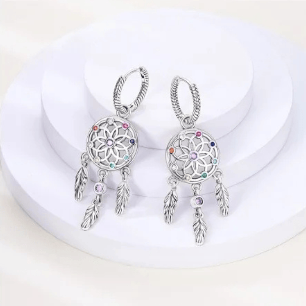 Dreamcatcher Silver Hoop Earrings