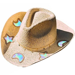 Suncatcher cowgirlhatt i halm Khaki måne/stjärna