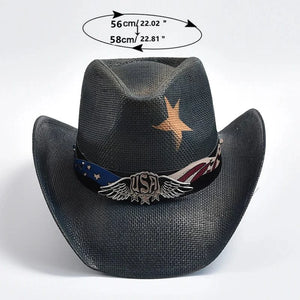 Svart stråcowboyhatt USA Svart / 56-58cm