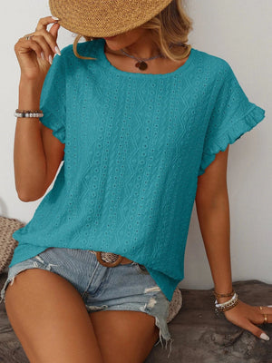 T-shirt blus med volangärmar