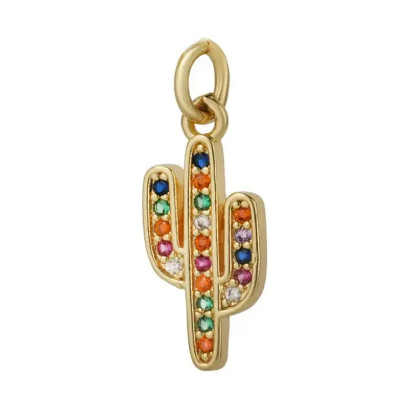 Cactus Pendant with Colorful Crystal Accents