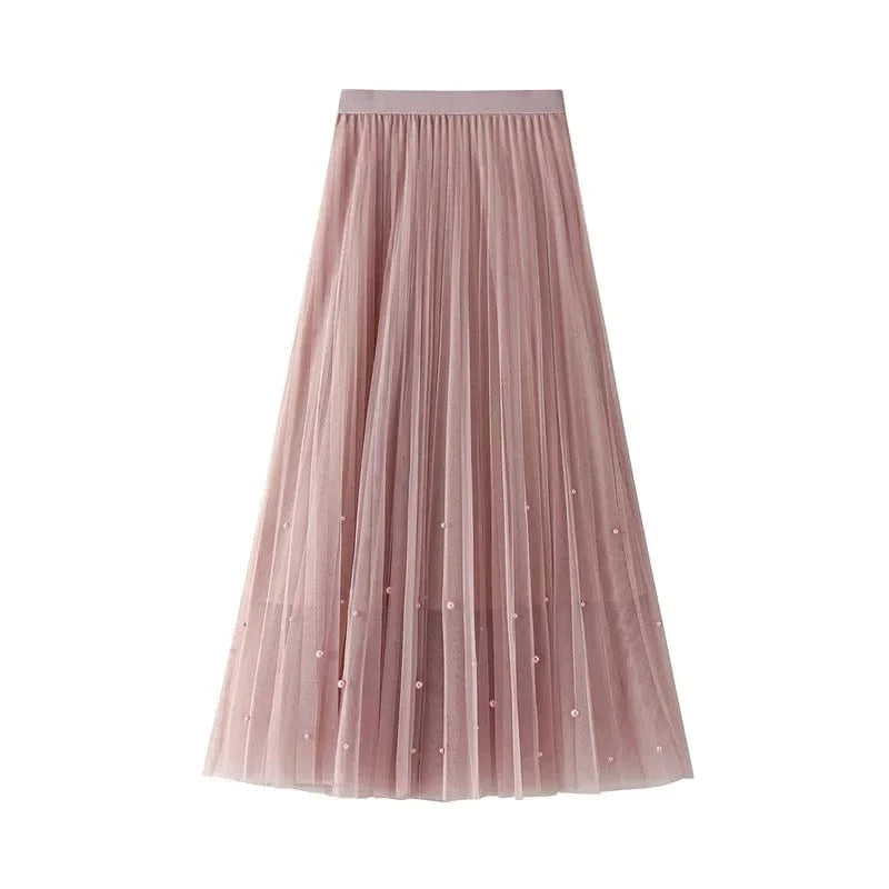 Tyllkjol med pärldekorationer Rosa / One Size