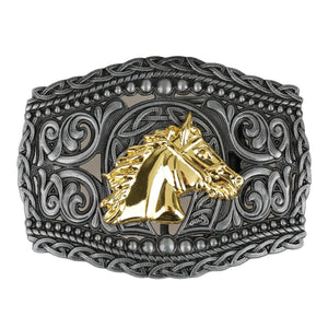 Western Bältesspänne i Metall med Präglad Design Hästhuvud-guld