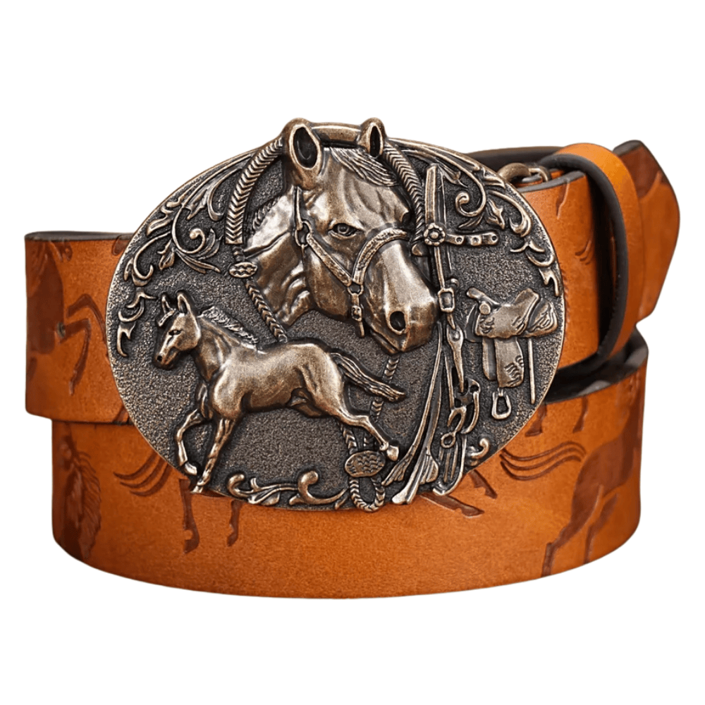 Westernbälte med antikt hästspänne Kamelbrun / 120cm