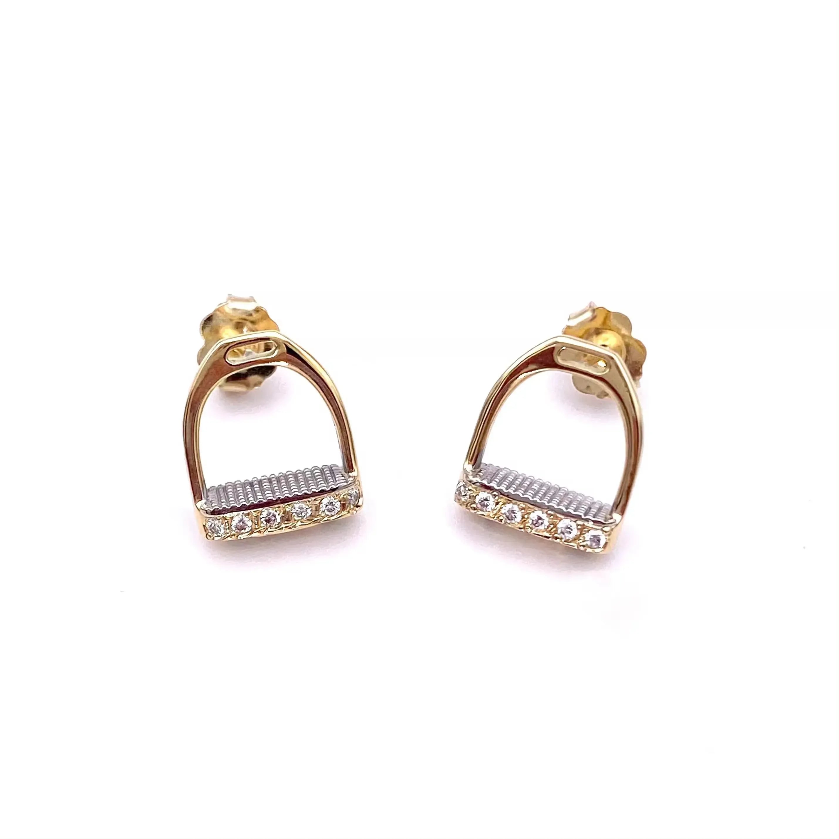 100% 925 Sterling Silver Pave Bling 5A CZ Horseshoe Stirrup Stud Earring Equestrian Horse Lover Jewelry