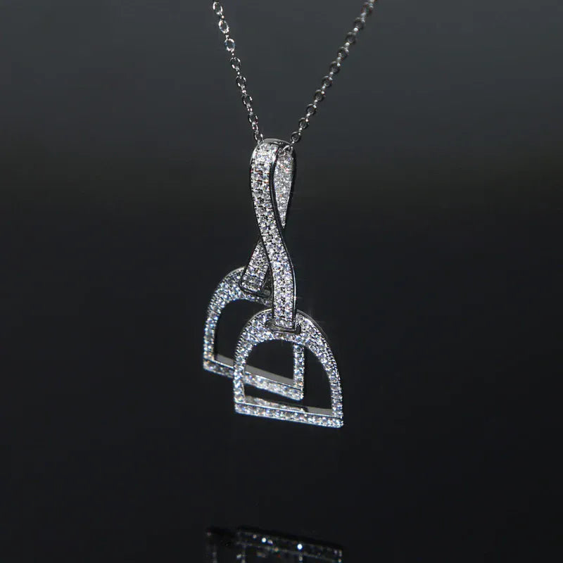 2025 Luxury 925 Silver Sterling Iced Out Bling Cz Paved Horse Hoof Pendant Horseshoe Bit Necklace Women Fashion Jewelry silver / 41with5cm