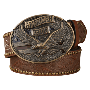 Antik American Pride cowboybälte Brun Gyllene / 120cm