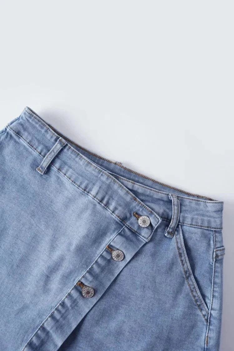 Asymmetrisk shorts kjol i denim