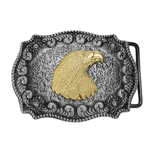 Bältespänne med guldfärgade westernmotiv Hökhuvud