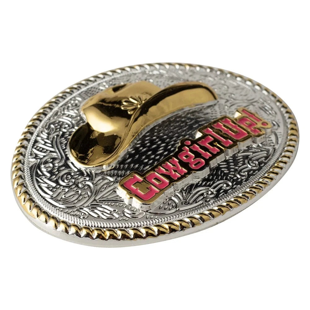Bältesspänne cowgirl up western stil med guld och silver
