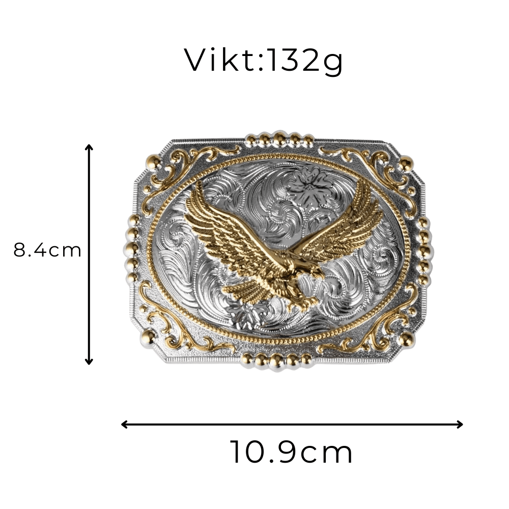 Bältesspänne western stil med detaljer i guld och silver eleganta motiv