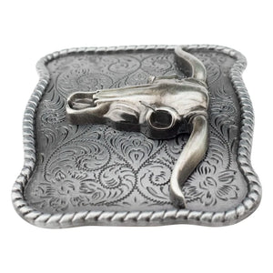 Bältesspänne western stil med tjur huvud antik silver finish