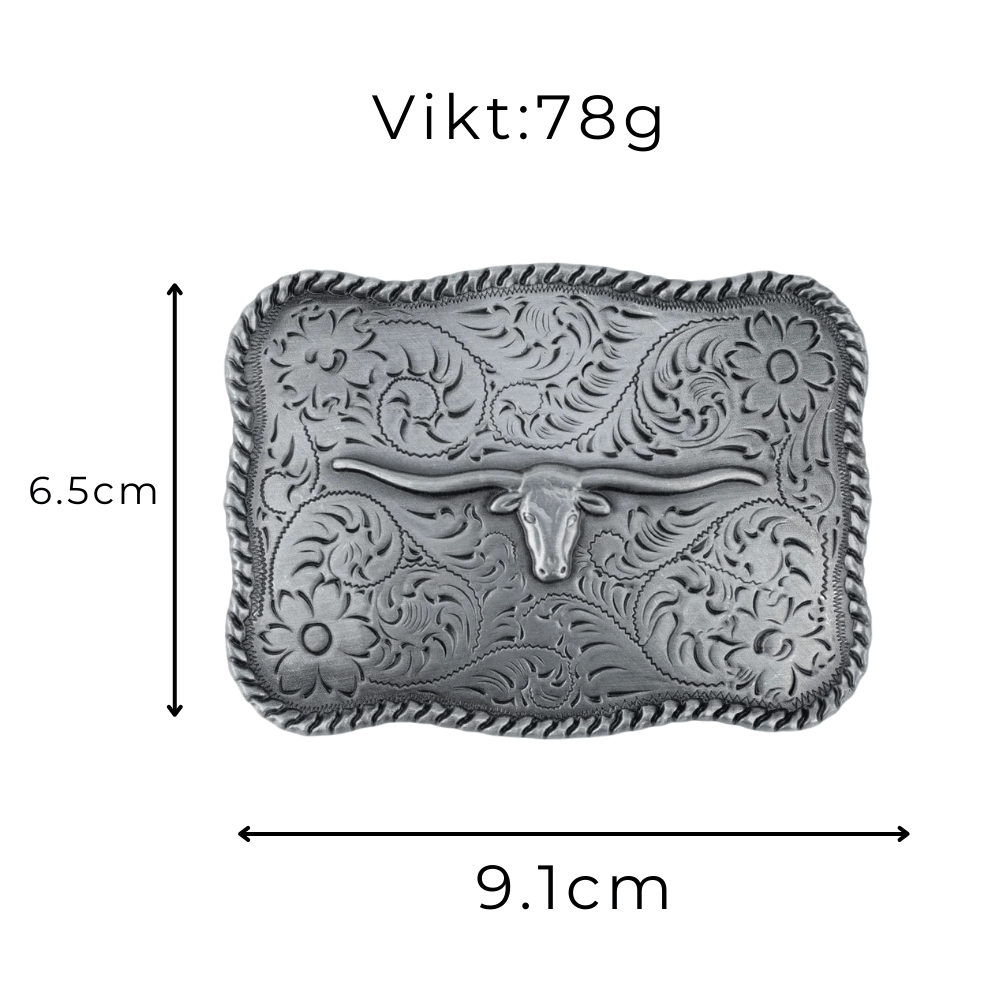 Bältesspänne western stil med tjur huvud antik silver finish