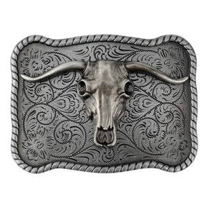 Bältesspänne western stil med tjur huvud antik silver finish Longhornskalle
