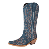 Blåa Höga Cowboyboots med Broderi för Dam Blå / 35