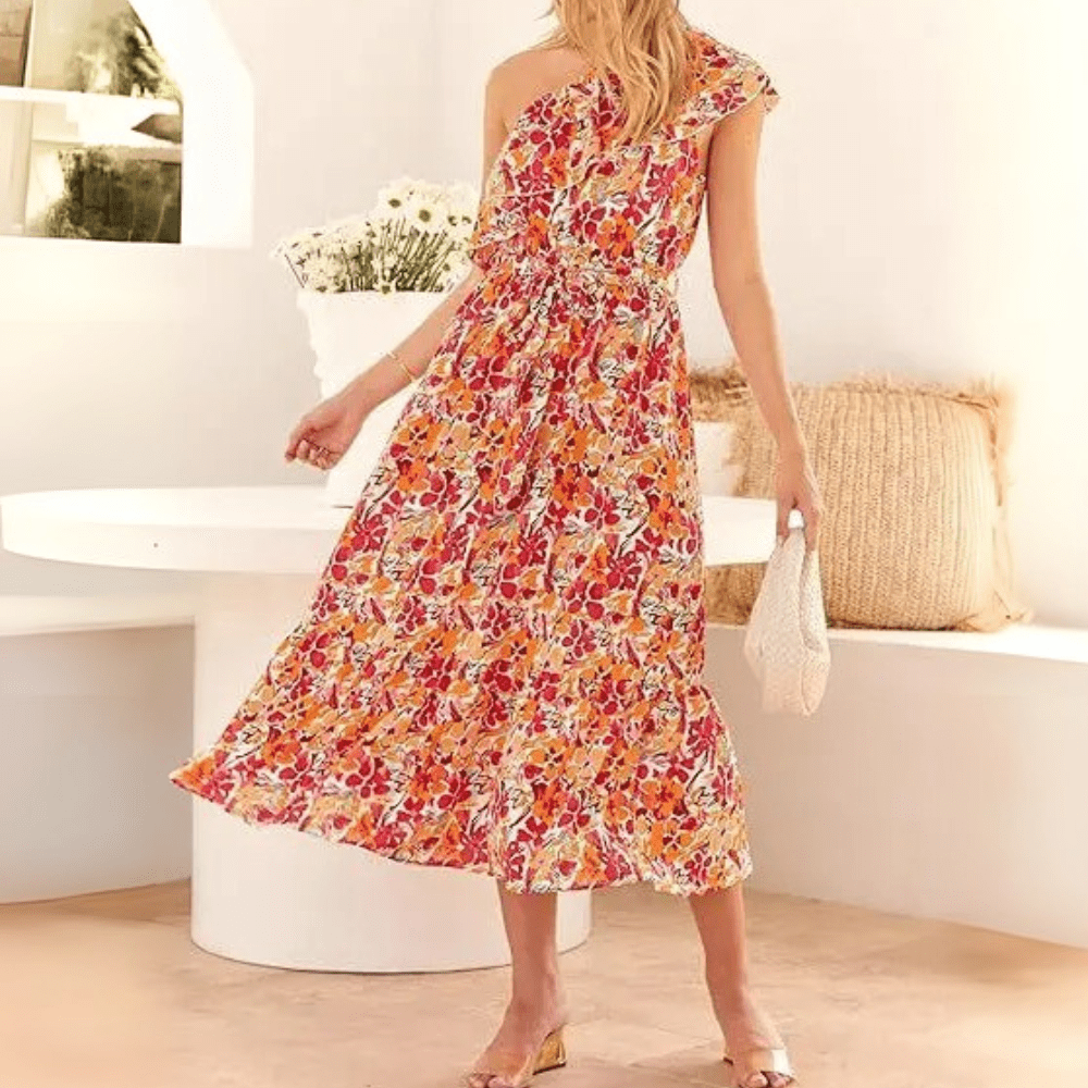 Blommig one shoulder-klänning