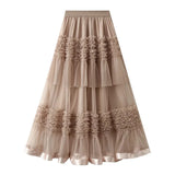 Bohemisk golvlång tyllkjol Khaki / One Size