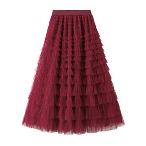 Bohemisk lång kjol Vinröd / One Size
