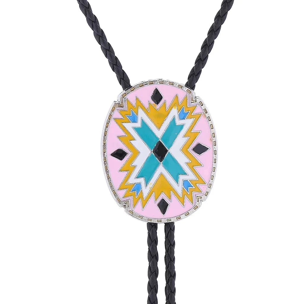 Bolo tie i justerbart läder med färgstarkt totemmönster Rosa