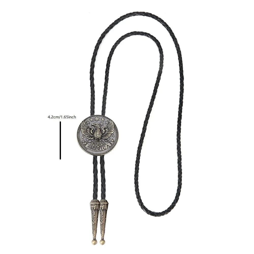 Bolo tie i läder med flygande örn och stjärndesign