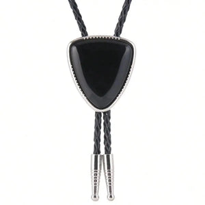 Bolo tie i läder med svart trekantig sten Svart