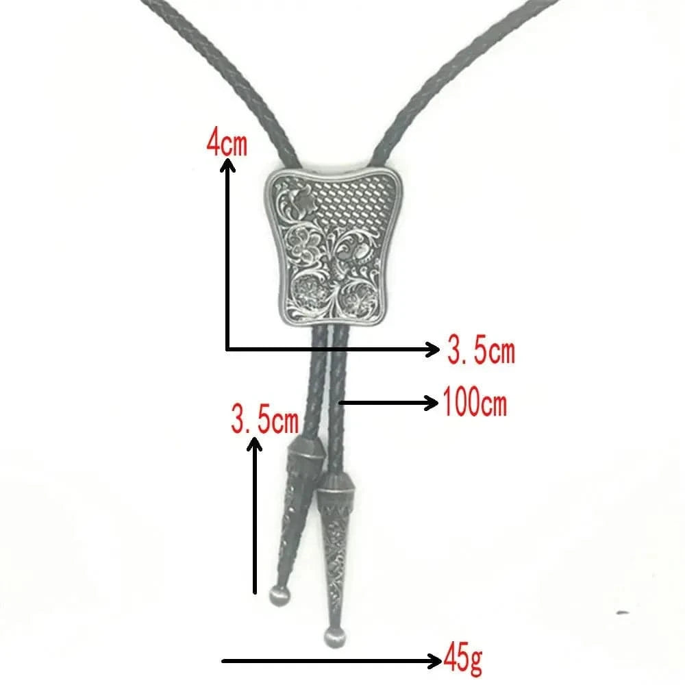 Bolo tie i rektangulär mörk metall med blommigt vintagemönster Mörkgrå