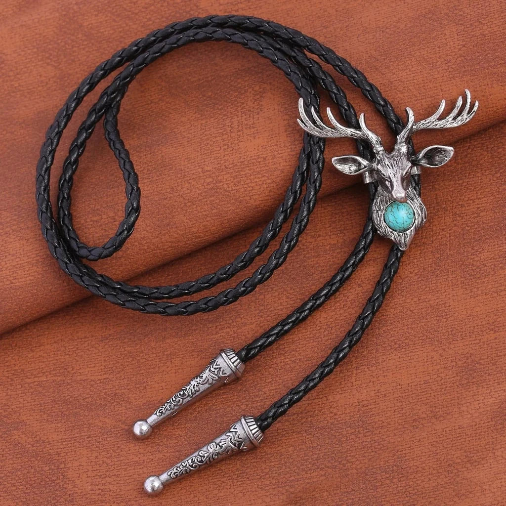 Bolo tie med älghuvud och blå sten