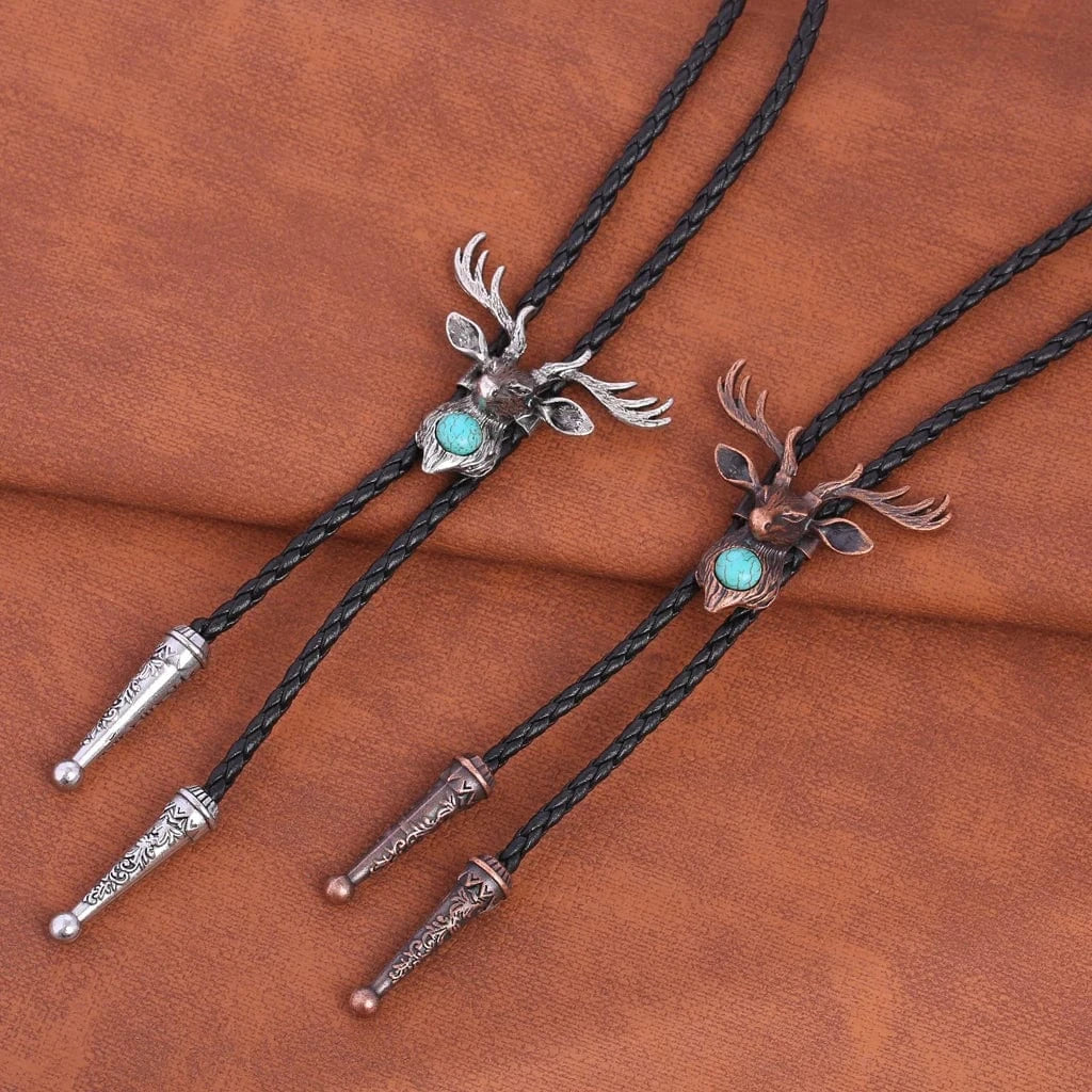 Bolo tie med älghuvud och blå sten