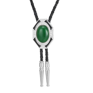 Bolo tie med geometrisk infattning och äkta sten Grön